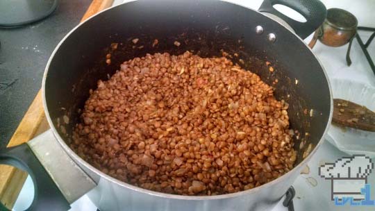 Cooked lentils for lentil soup for Brain Food Lunch from Earthbound game series.