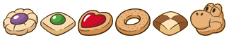 Pixel sprites of cookies from Yoshi's Wooly World game series.