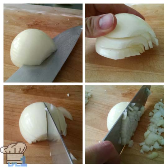 How to properly chop onions for the Simple Soup recipe from the Legend of Zelda Twilight Princes game series.
