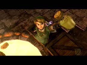 Link from Legend of Zelda Twilight Princess holding up a jar of Simple Soup.