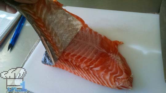 How to remove the skin off of a filet of salmon.