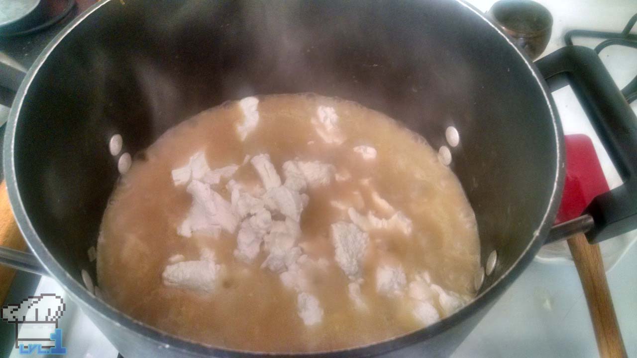 Crumble up the goat cheese into the soup base in the large pot and stir to combine.