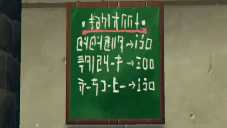 Shop board in Hylian language from the Legend of Zelda Wind Waker game series.