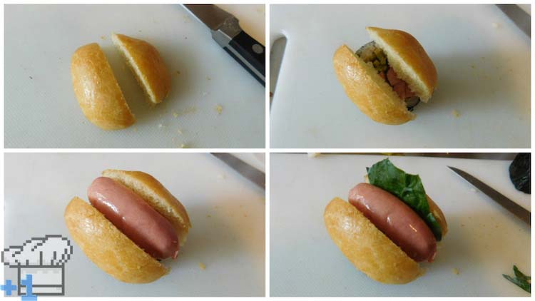 Hot dog bun assembly for the hot dog sushi rolls from the Earthbound and Mother 3 game series.