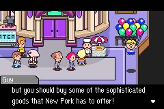 Screenshot from the Mother 3 game series of New Pork City and all of its sophisticated goods.