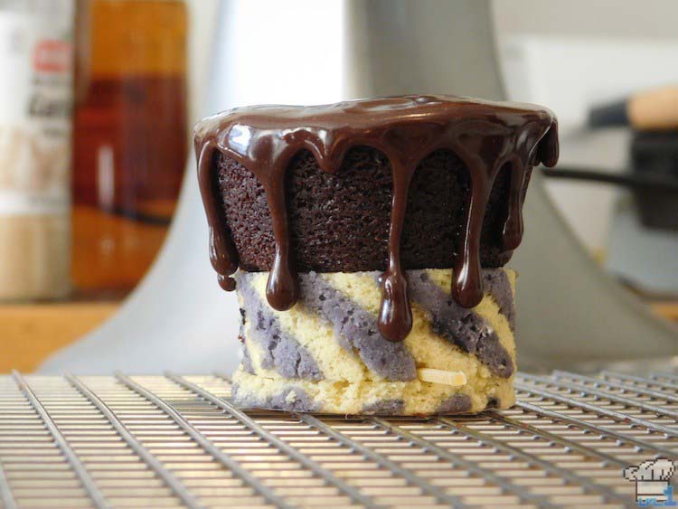 Chocolate fudge dripping down the sides of the assembled base of the cannon car from the Legend of Zelda Spirit Tracks game series.