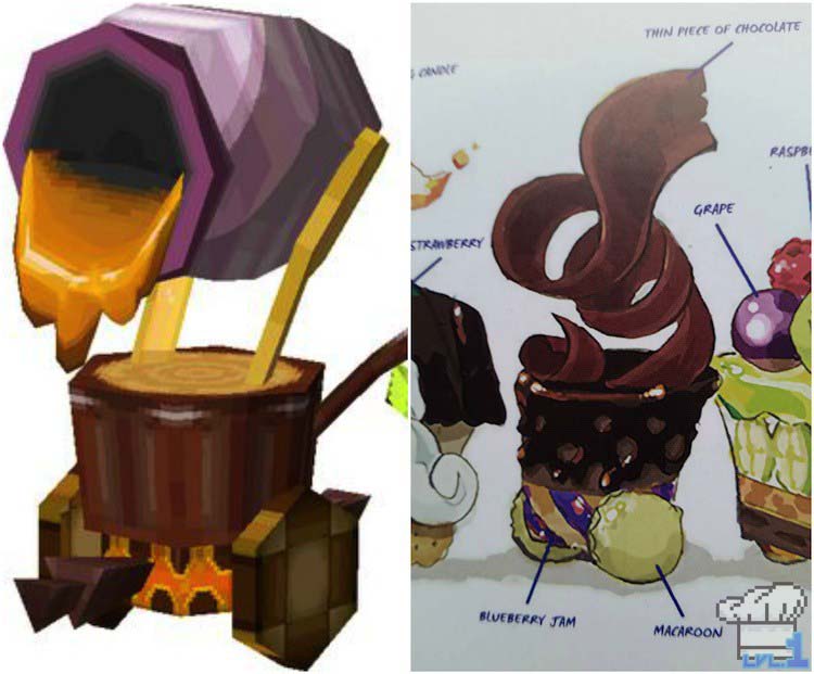 Artistic comparison of the cannon car in the game Legend of Zelda Spirit Tracks versus the Hyrule Historia book art.