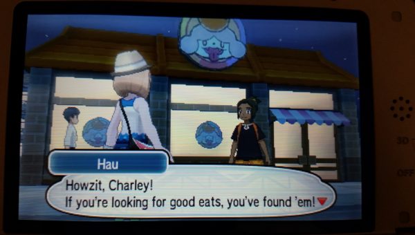 Screenshot from the Pokemon game series of the Malasada Bakery store front.