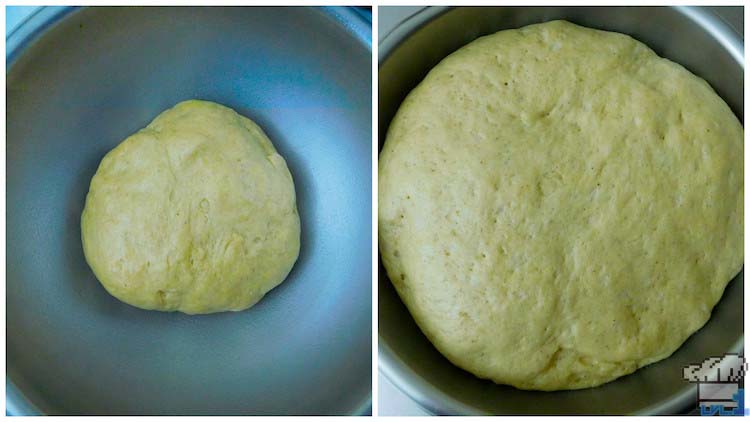 Malasada doughnut dough rising in the bowl.