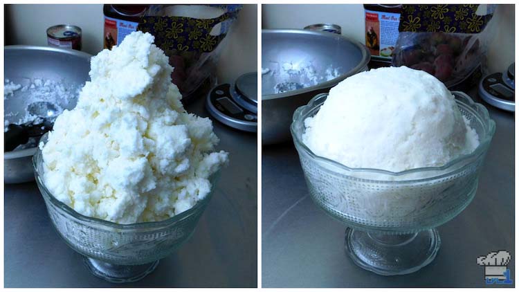 The snow ice cream has been packed tight into a dome shape in a large parfait dish for the Couple's Cake from the Super Mario Bros Paper Mario Thousand Year Door game series.