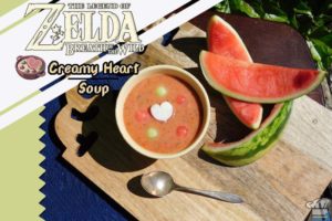 Finished recipe of the Creamy Heart Soup compared to the pixel sprite from the Legend of Zelda Breath of the Wild game series.