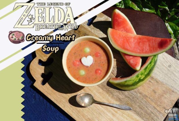 Finished recipe of the Creamy Heart Soup compared to the pixel sprite from the Legend of Zelda Breath of the Wild game series.
