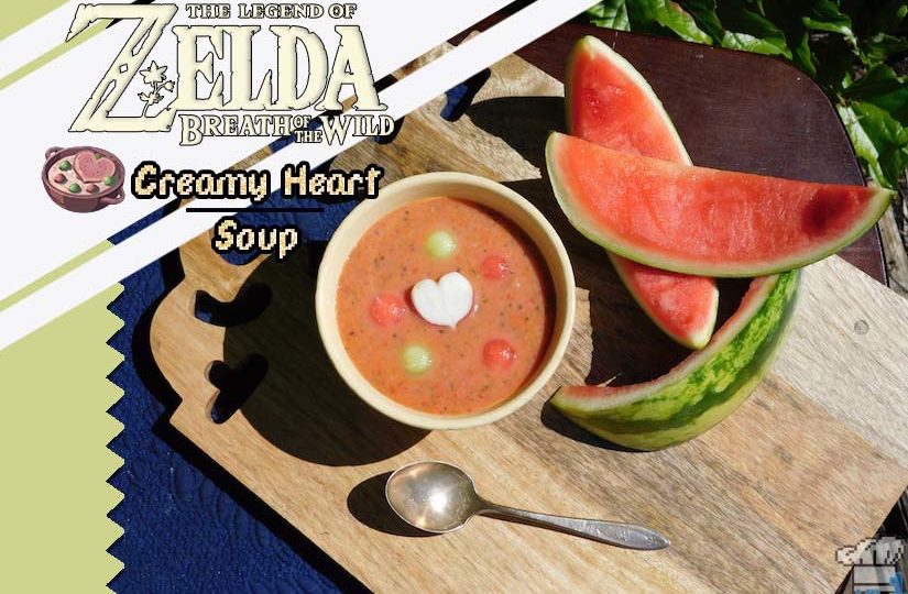 Finished recipe of the Creamy Heart Soup compared to the pixel sprite from the Legend of Zelda Breath of the Wild game series.