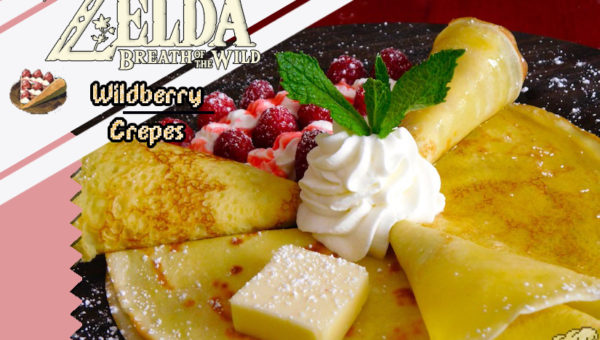 Finished recipe of the wild berry, honey and plain crepes recipes compared to the pixel sprite game item from the Legend of Zelda Breath of the Wild game series.