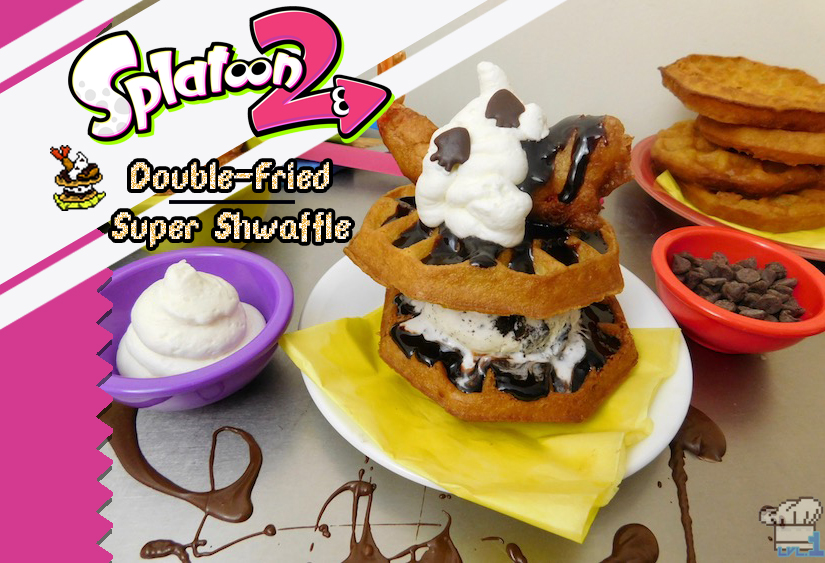 Finished recipe of the Double Fried Super Shwaffle from the Splatoon video game series.