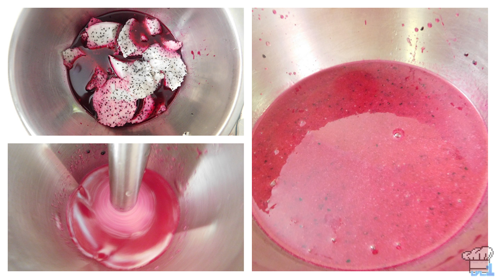 Blending the dragon fruit with the prickly pear for the Cactus Juice recipe for the Ever oasis video game.