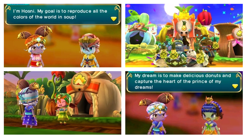 Four screenshots from the Ever Oasis video game.