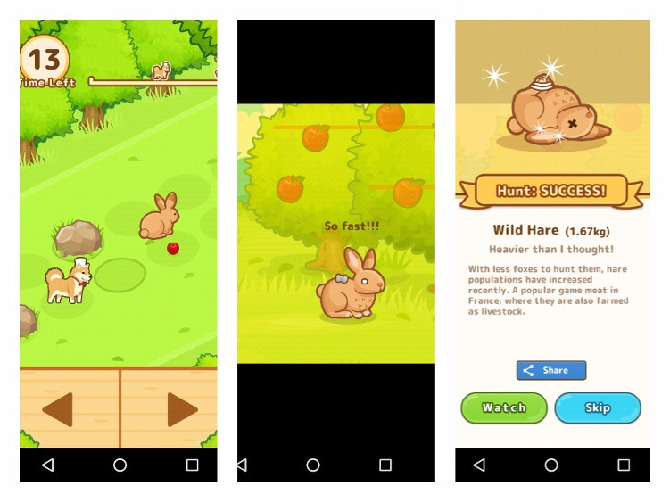 A collage of three screenshots showing gameplay from the Hunt Cook: Catch and Serve mobile game
