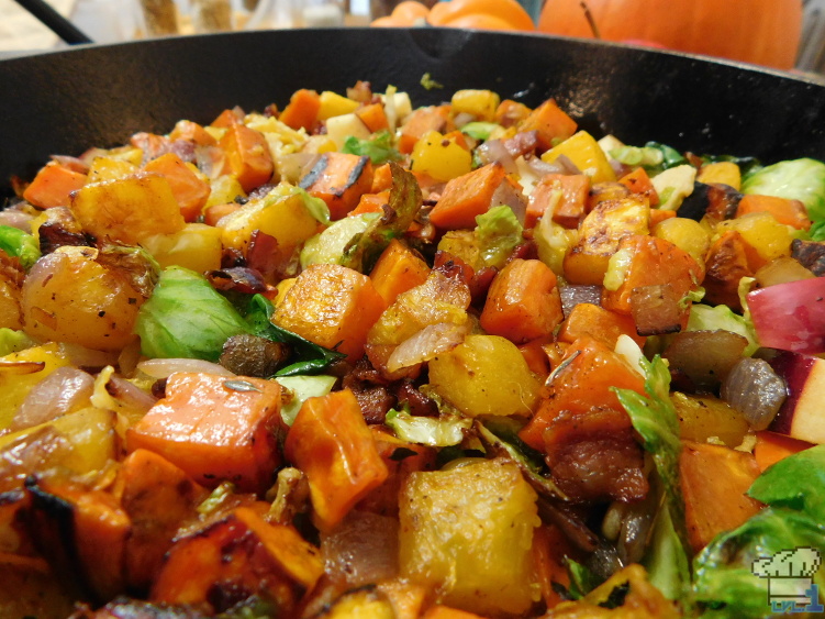 A close up of the ingredients in the Autumn's Bounty recipe from the stardew valley video game