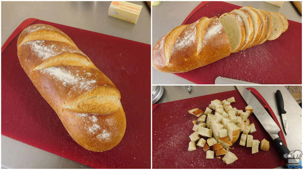 cutting the bread for the stuffing recipe from the stardew valley video game