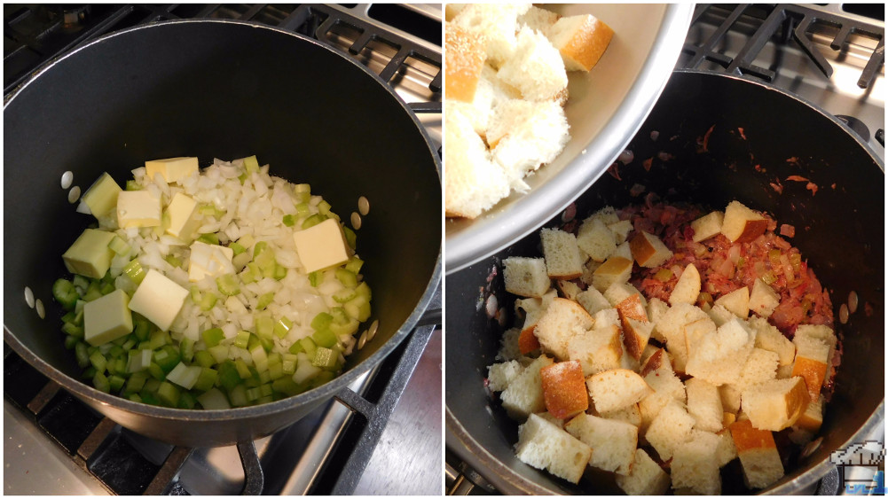mixing the ingredients for the stuffing recipe from the stardew valley video game