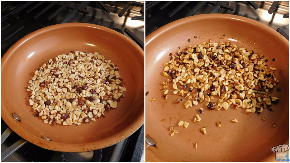 toasting the hazelnuts for the stuffing recipe for the stardew valley video game