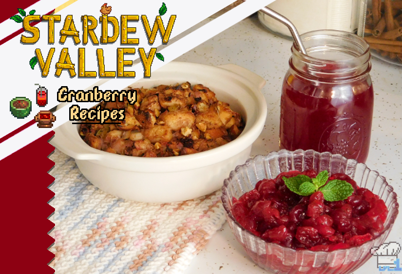 three cranberry recipes from the stardew valley video game