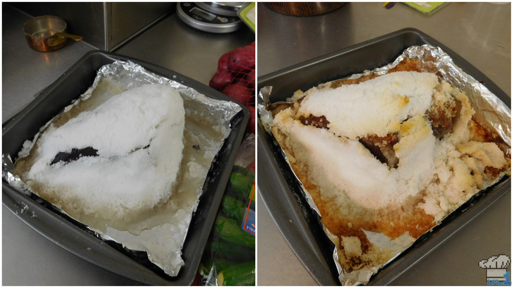 a before and after picture of the salt aged steak for the stupendous stew recipe from the Super Mario Odyssey video game